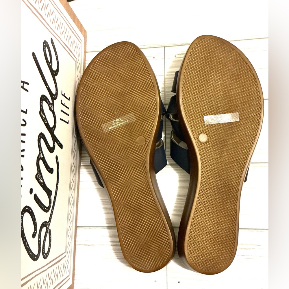 Woman’s Dark Blue Strappy Slide Sandals - Picture 4 of 10